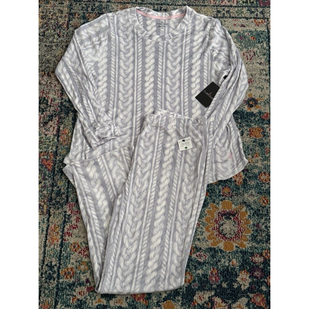 NEW Cuddl Duds Grey Print Fleece Pajama Set Size Large